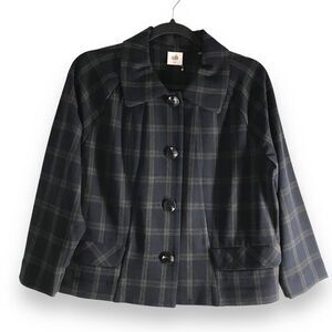 CAbi 3551 Size Medium Blue Plaid 3/4 Sleeve Jacket Button Front Blazer Academia‎
